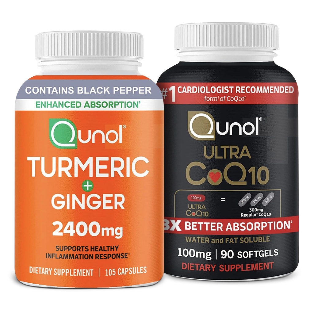 Qunol CoQ10 & Turmeric: Kurkumin kurkumin, 2400mg, 105 Kapsle & Ultra CoQ10 100mg, 90 Softgels