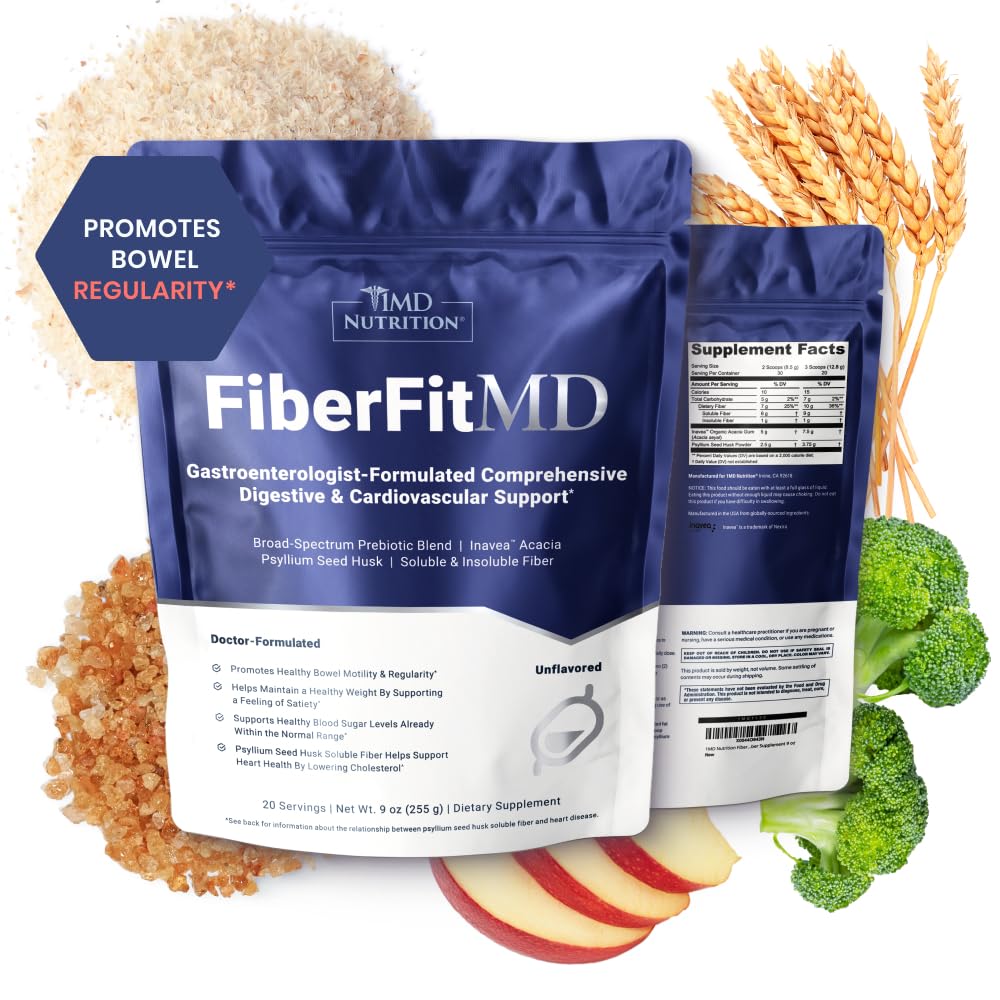 1MD Nutrition FiberFitMD - pro potentní stravitelnou a kardiovaskulární podporu - Doplněk zdraví pro ženy a muže - High Fiber Powder - 30 dní