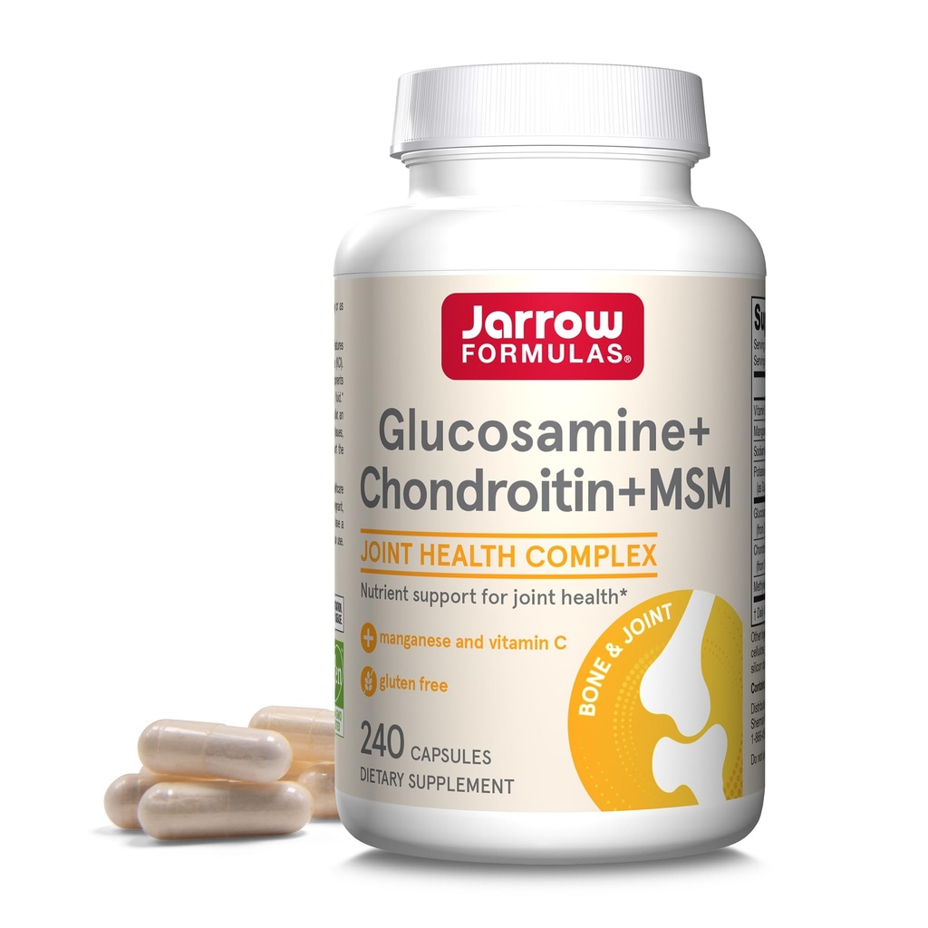 Jarrow Diplomas ® Glucosamine + Chondroitin + MSM Kapsle, Příplatek za společnou podporu s vitaminem C a mangananem, 240 Kapsle, 60 Day Supply