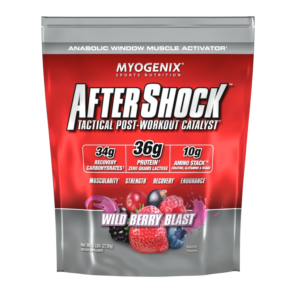 Myogenix Aftershock Post Workout - Muscle Growth Whey Protein Powder - Speeds Up Muscle Growth and Recovery - Podporuje společné zdraví a obnovuje Glycogen - Wildberry Blast, 6 liber
