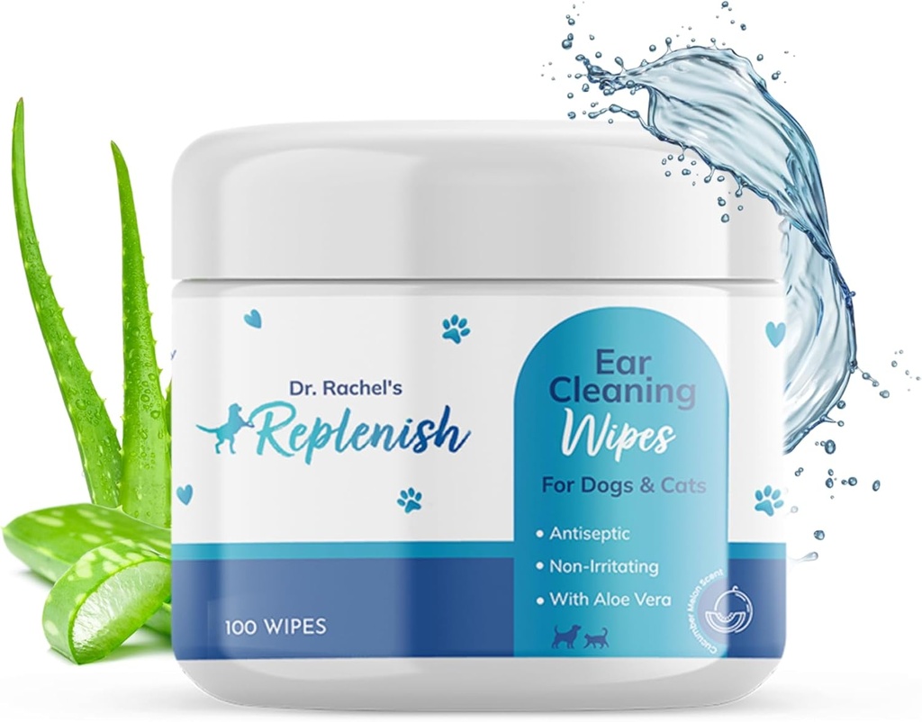 Doplňte Cat a Dog Ušní čisticí ubrousky - Gentle Medicated Ušní ubrousky pro psy - Okurkové melon Scent - Dog Ušní čistič & Cat Ušní ubrousky pro čištění, mýdlo, a deodoraci Itchy Uší - 100 Počet