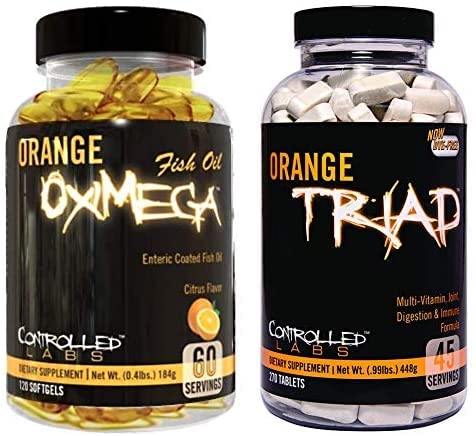 KONTROLOVANÉ LABS Celkový zdravotní Bundle, 45 Servings Orange Triad, 120 Orange Oximega Fish Oil, Muscle Building and Recovery Dodatek pro muže a ženy