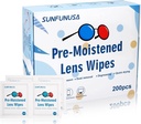 200 Count Lens čištění Wipes- Pre- hydratované jednotlivě zabalené brýle Wipes Optical Screen Cleaner Streak Free Fast Sušení