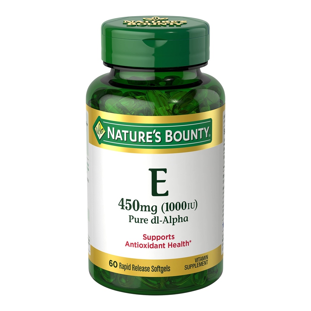 Nature 's Bounty Vitamin E 1000 IU Softgels, Podporuje antioxidační zdraví a imunitní systém, 1 Serving per day, No Gluten, 60 Softgels (Balení po 1)