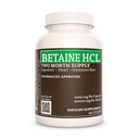 Remedy 's Nutrition Betaine HCL (Hydrochloride) CLAS124; 1000 mg, 60 Kapsle Dietní dodatek CLAS124; Dva měsíce dodávky CLAS124; Obsahuje také uhličitan vápenatý, Papain & Bromelain