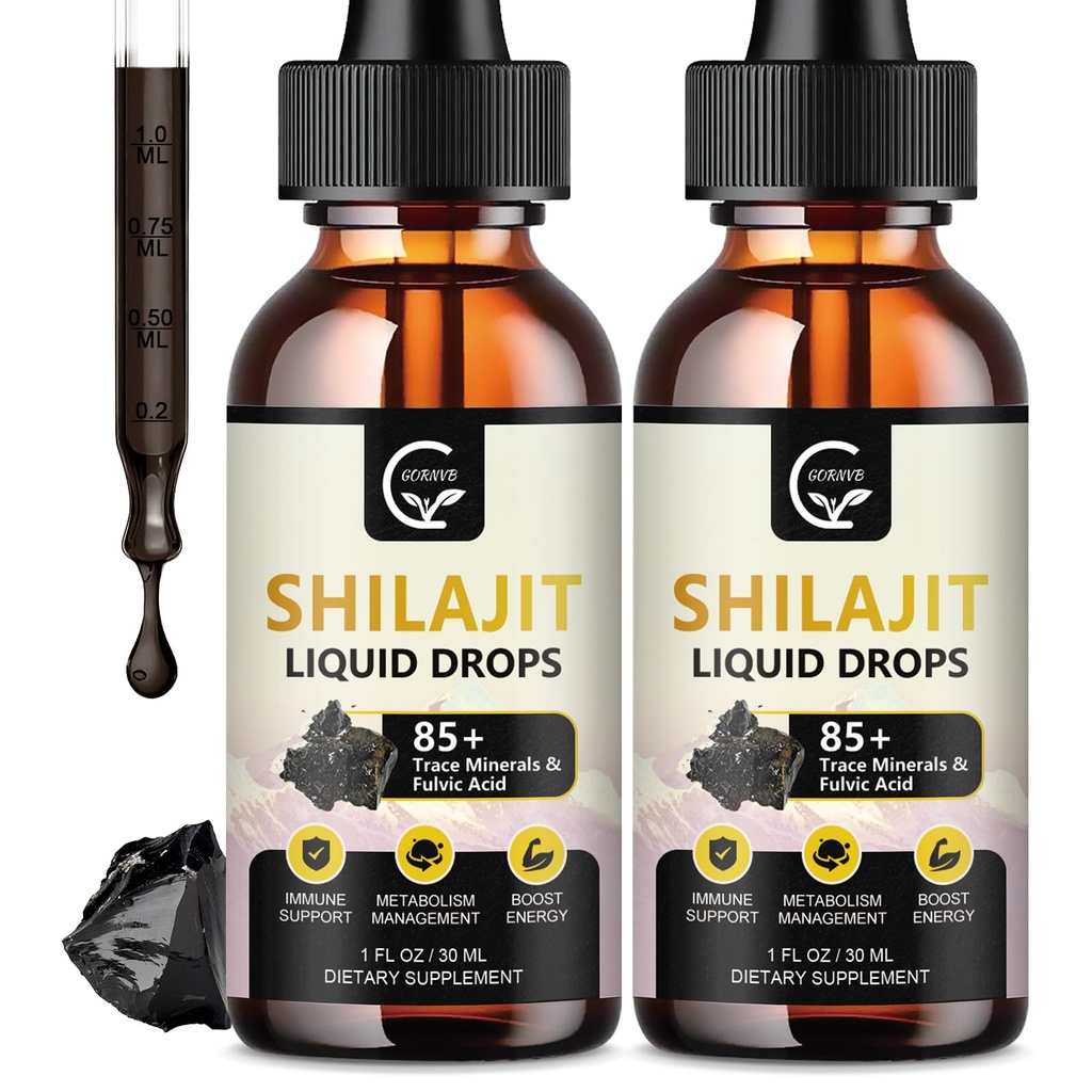(2-Pack) High potency Shilajit čistý himalájský organické kapalné doplněk, Shilajit Resin drop pro muže a ženy, Max Potency 85 + čisté stopové minerály & Fulvic kyselina pro energii, metabolismus a imunitní podpora