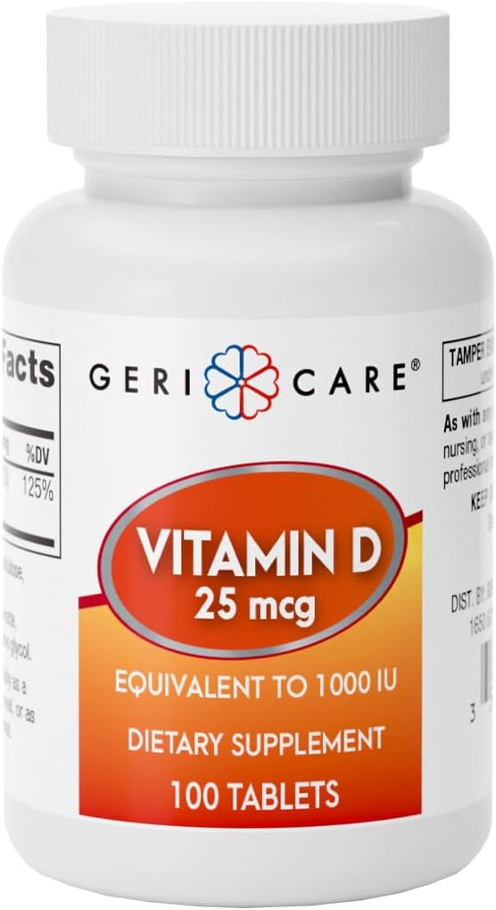 GeriCare Vitamin D 25mcg Tablety, Podporuje zdravé kosti a imunitní podporu, Dietní dodatek, 100 Počet (balení po 1)