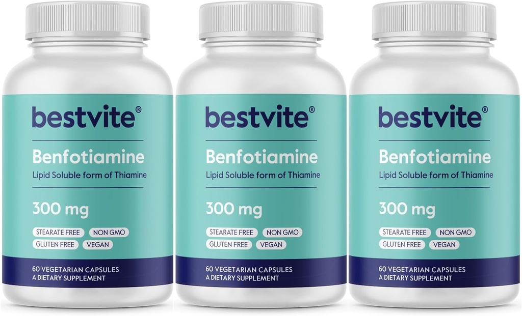 Benfotiamin 300mg (180 Vegetariánských kapslí) (60x3) No Stearates - No Silicon Dioxide - Vegan - Non GMO - gluten Free