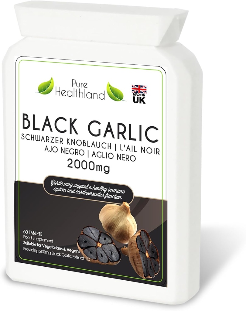 Gluten-Free Odorless Černý česnek dodatek - Vysoká potence koncentrovaná z čerstvých česnekových žárovky - Vegan & Vegetariánské tablety - Vyrobeno ve Velké Británii (1 lahvička)