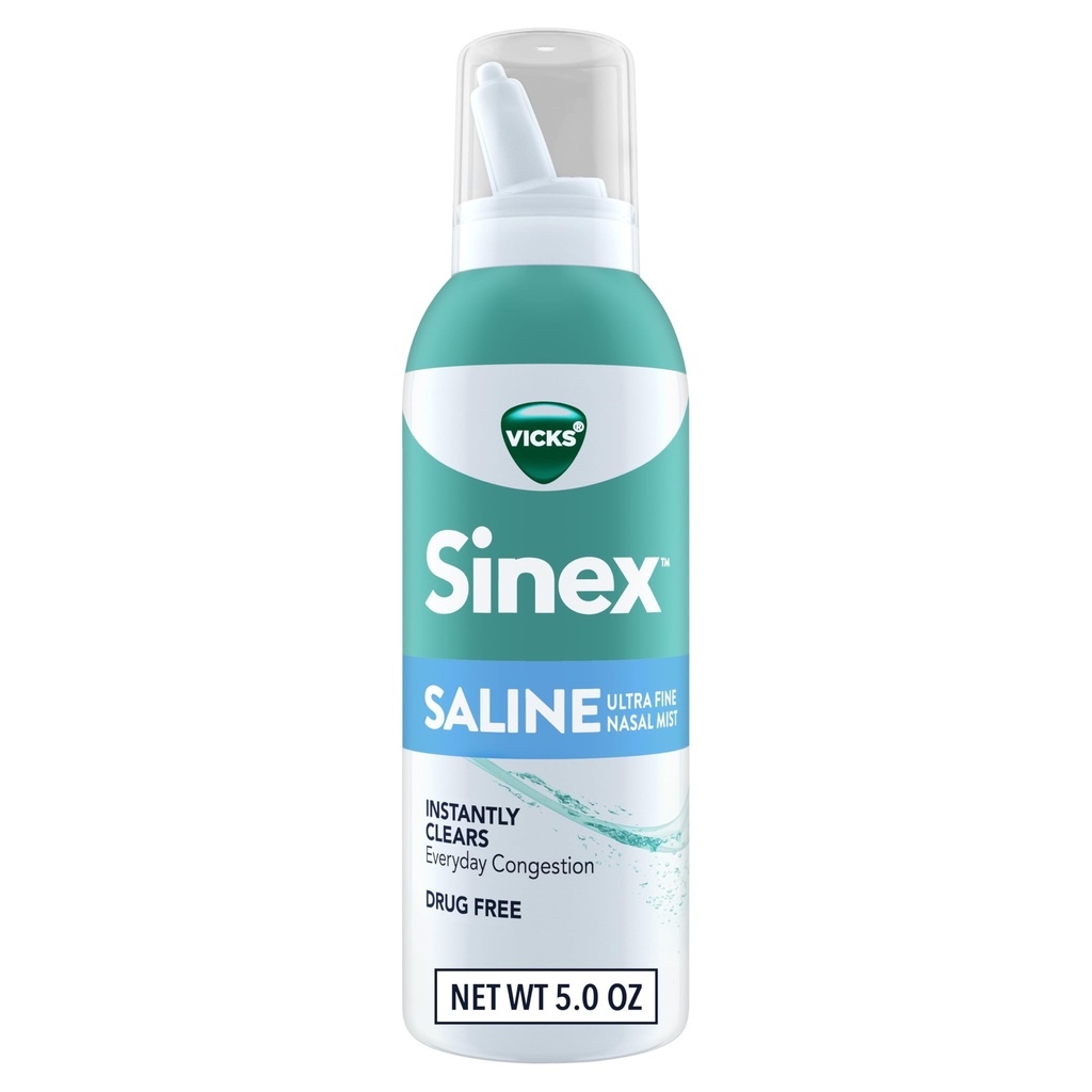 Vicks Sinex Saline Nasal Spray, Drogy zdarma Ultra Fine Mist, jasné každý den Sinus zácpa rychle, jasné Mucus z chladu nebo alergie, Denní použití 5.0 fl oz