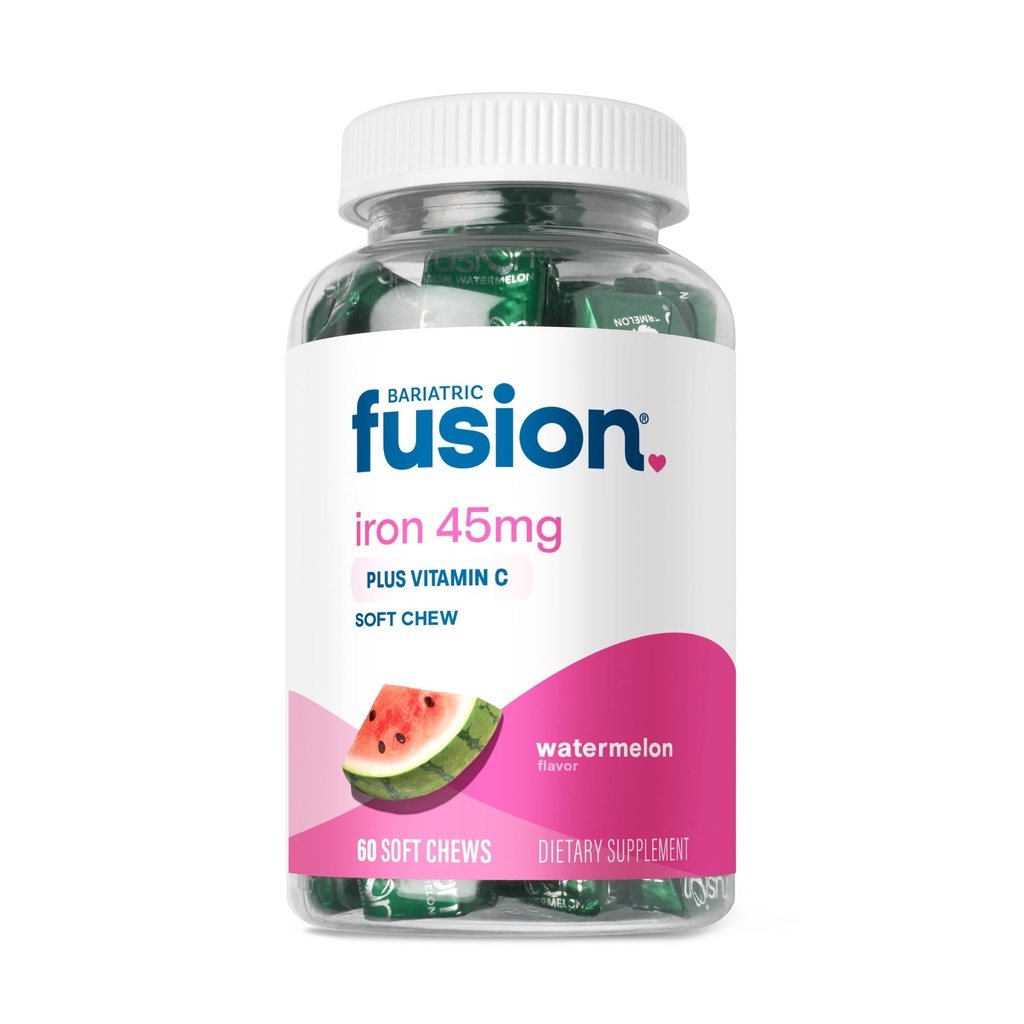 Bariatrické Fusion Železo dodatek pro ženy Anémie 124; Žvýkací železo s vitaminem C 124; Meloun ochucený měkký žvýkací 124; Jemně na žaludku Ferrous Fumarate pro ženy a muže 124; Gluten zdarma 124; 60 Počet