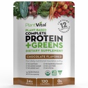 Plantvital Vegan Protein Powder Plant Based, Organic Protein Powder Chocolate 24g / 0g Sugar, 12 Superfoods, Veggies, Probiotika, Raw Cocoa, Kale, Beets, Spirulina, Pea, gluten- Free, Keto- Friendly, 16oz