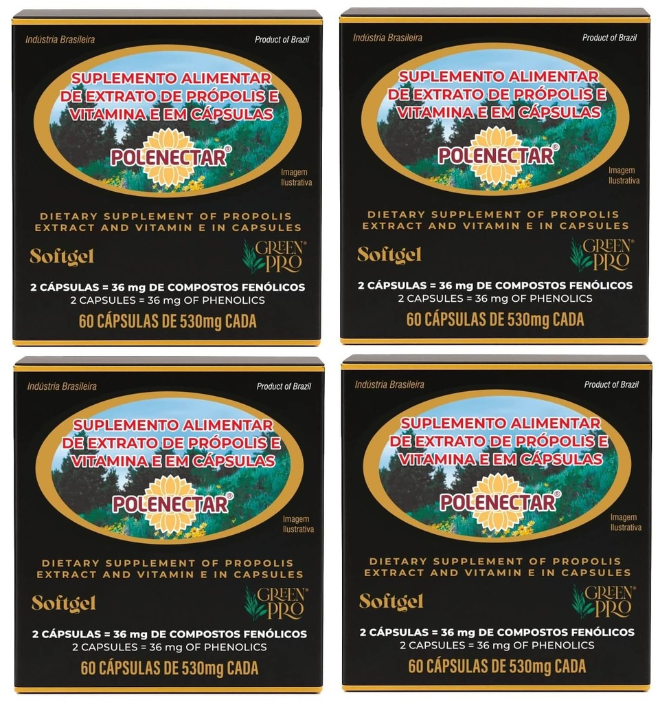 4 Krabice Polenectar Brazílie Green Bee Propolis 300 Milligram (60 Softgels)