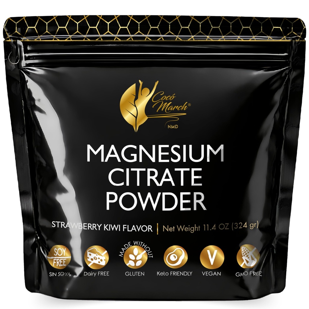 Cocó March N.M.D Pink Magnesium Powder - Promotes Sleep, Relaxation and Health Brain Function, Strawberry Flavor - Bez: Gluten, Dairy, GMO, Soy, Vegan, Keto Friendly - 45 Day Supply