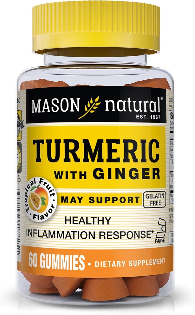 MASON Natural Turmeric s Ginger Gummies, Natural Joint Support & Antioxidant Formule, Tropická ovocná příchuť, 60 Gummies