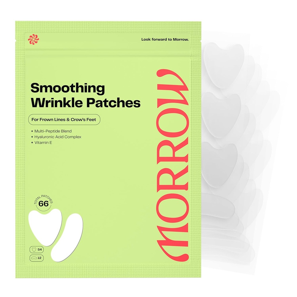 Morrow Beauty - Peptide- Infuzní Smoothing Wrinkle Patches - Noční Patches for Smoothing Fine Lines and Wrinkles, Anti Aging Leckers for Crow 's Feet, Elevens, Smile Lines (66 Count)