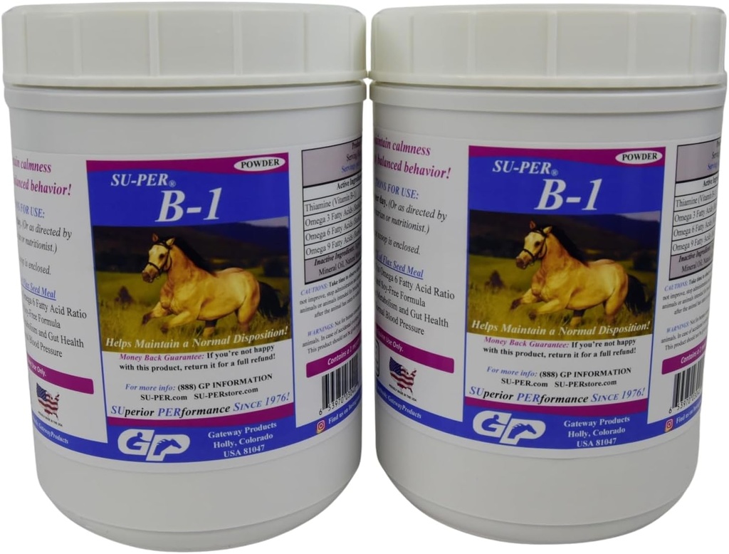 Su-PER B-1 Koňské Calming Dodatek - Koňský vitamin B-1 Support Horse Calmer Powder - Appetite Booster Dodatek pro koně - 2.5 Pounds, (2 Pack)