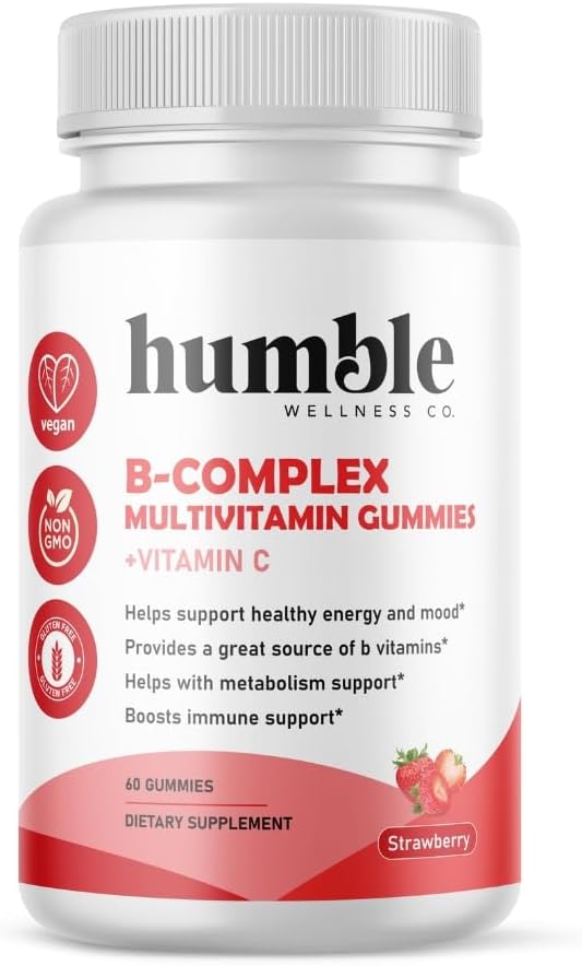 B-Complex Multivitamin Gummies + Vitamin C: Vitamin B12, B7, B6, B3, B5, B9. Podpora energie a nálady, Podpora metabolismu, Imunitní podpora, Gluten Free, non GMO, Vegan, 30 Služeb