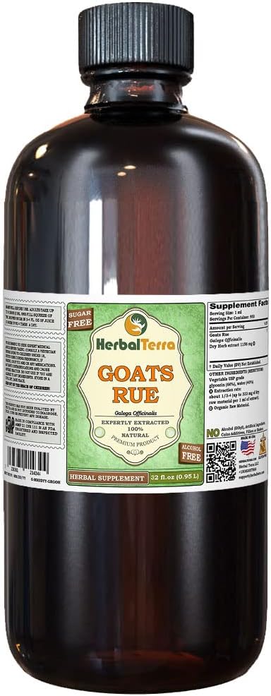 Kozí Rue (Galega officinalis) Glycerit, Organic Sured Herb Alcohol- Free Liquid Extract (Značka: HerbalTerra, Proroudly Made in USA) 32 fl.oz (0.95 l)