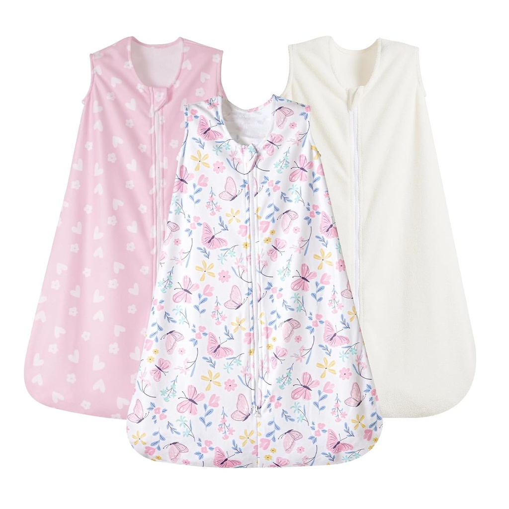 PHF 3 Pack teplé mikro-rouno dítě spánek pytel 6-12 měsíců, Měkké dítě nosící přikrývka, 2-Way Zipper spací tašky, Pohodlné Toddler spací pytel pro dívky, střední velikost, motýl