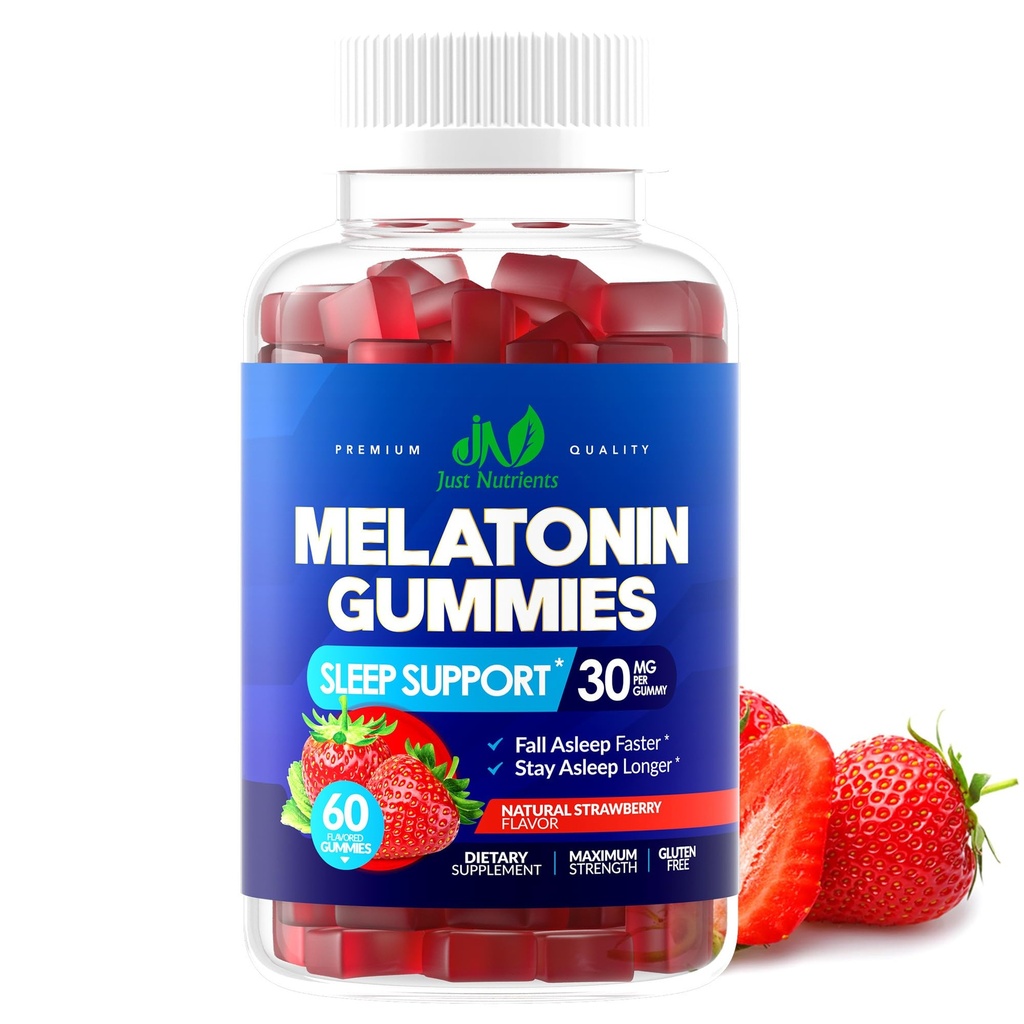 Melatonin 30 mg Gummie pro dospělé (60 Služeb) - Maximální síla Podpora spánku s 30 mg melatonin per Gummy - Gluten- Free, Sugar- Free, Non- GMO, 100% Vegetarián, Jahodový Flavor - 60 Gummies
