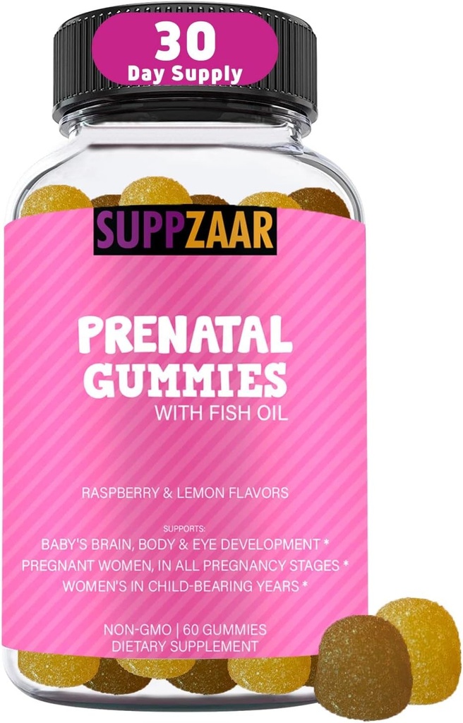 Prenatální vitaminové gumy s DHA, kyselina listová, rybí olej, jód, biotin a vitamín A C D E B6 B12 - Delicious Prenatal Vitamíny na podporu zdraví a wellness žen - 60 Gumy