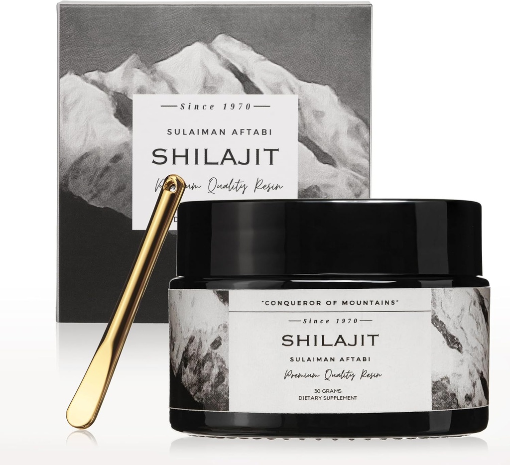 Himalayan Sundried Shilajit 124; Sulaiman Aftabi 124; Od roku 1970 124; 100% čistý zlatý stupeň Resin s Fulvic kyseliny & 85 + stopové minerály 124; Hormon Balance, Energy & Focus 124; 30 Grams 124; 2 Měsíční dodávky
