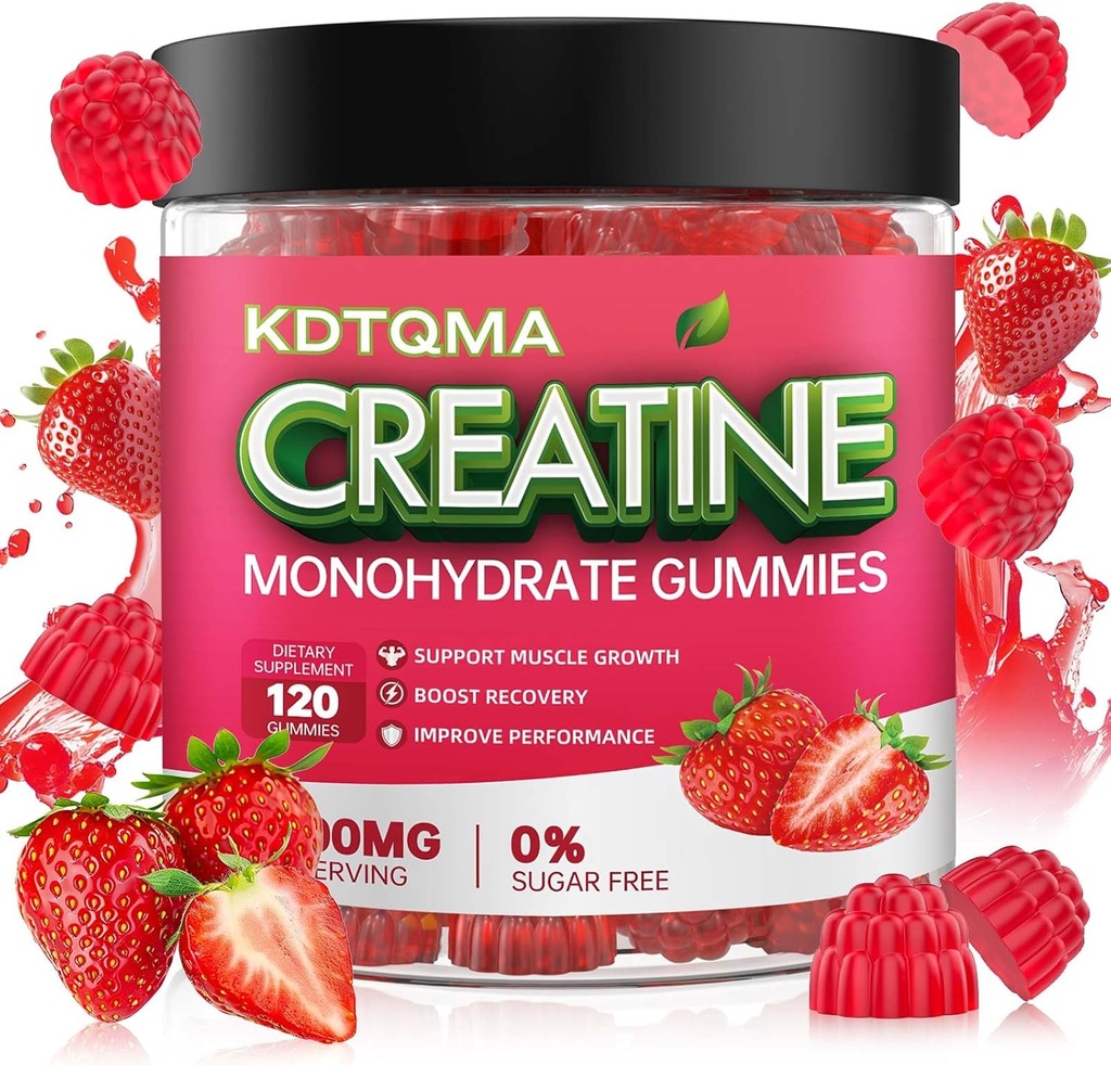 Monohydrát kreatininu pro muže a ženy 120 CT - 5600mg monohydrátu kreatininu na jedno podání, žvýkací monohydrát kreatininu pro podporu svalů a energetické zvýšení, bez cukru, Vegan (Strawberry Flavor)
