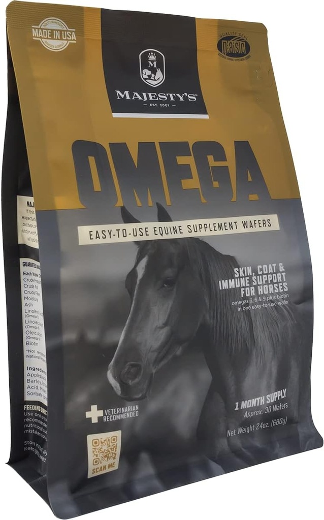 Omega Wafers - Superior Horse / Koňská kůže, Kabát, a Imunitní Supplement - Omega 3, 6, 9 a Biotin - 30 Počet (1 měsíční dodávka)