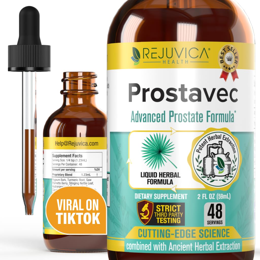 Prostavec Advanced Prostate Support Supplement - Liquid Formule pro rychlejší absorpci s Pygeum, Saw Palmetto, String Nettle + Turmeric & Damiana - Vegan, Non- GMO - 2 fl oz
