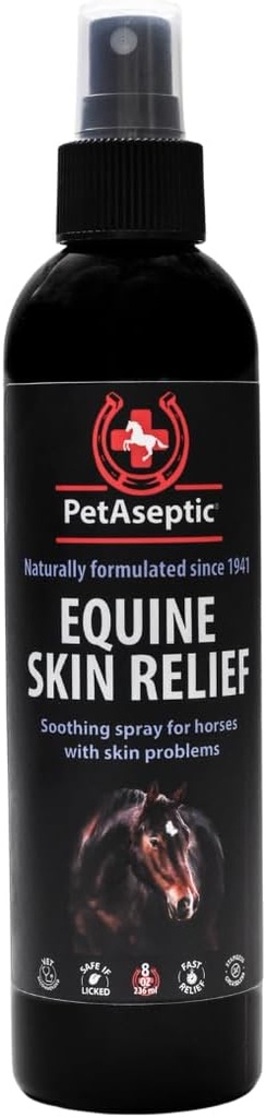Kožní kůže Reliéf Spray pro koně 124; Pomáhá Heal Cuts, Hmyzí Bites, Scraps, & Sluneční popáleniny 124; Pomáhá kontrolovat Dermatitis credi124; Pomáhá léčit déšť rot, Mud Fever, Sweet Itch, & Více Cutch 124; 8oz Spray