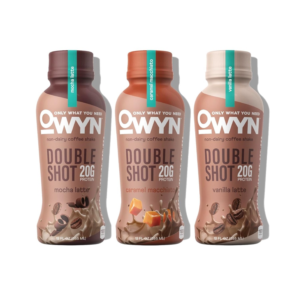 OWYN Pouze to, co potřebujete Doubleshot Dairy Free Keto Protein Coffee Shake, Variety Pack, 0g cukru, 20g rostlinného proteinu, 180mg kofeinu, gluten & Soy Free, Non- GMO, Vegan (36 Pack, 12 Fl Oz lahví)