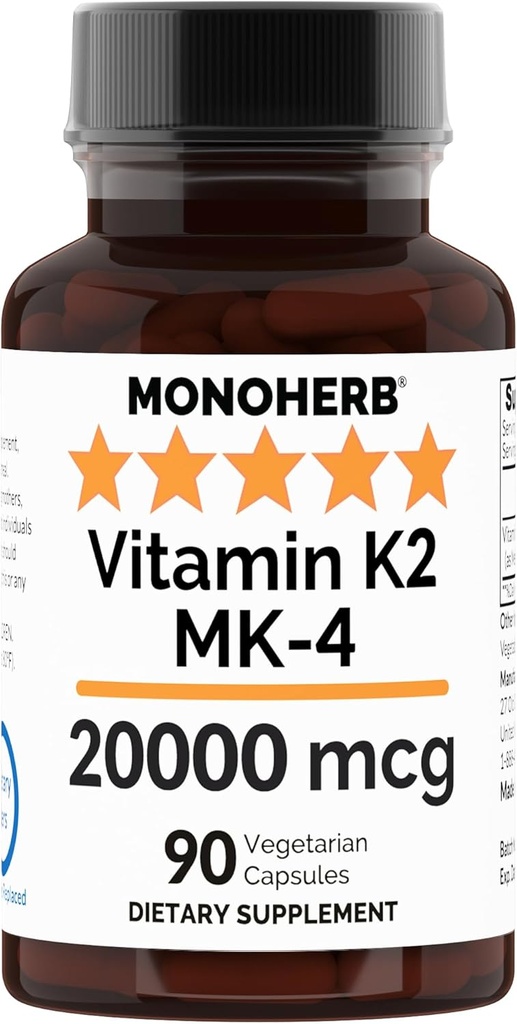 Monoherb Vitamin K2 jako Menatetrenone MK-4 20000 mcg na kapslí - 90 Veg Kapsle