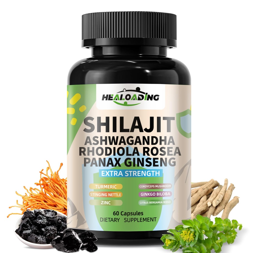 Himalayan Shilajit Kapsle purifikované Himalayan Shilajit Extract - Natural Energy & Stamina Support- Vegan, Non- GMO Starověké Fulvic kyseliny a Humic kyseliny Natural 60 Kapsle