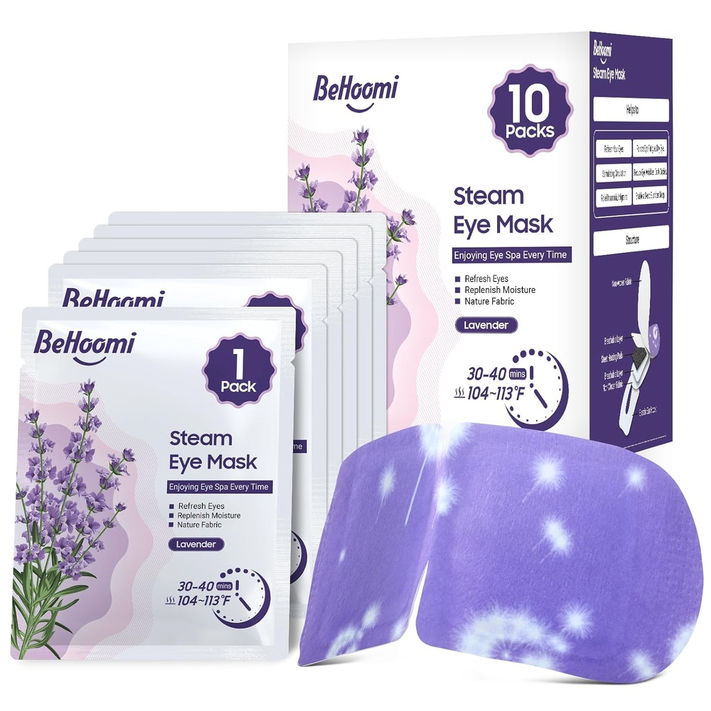 Maska na Steam Eye, 10 Packs Vyhřívané oční masky, Vlastní topení Jednorázové SPA Tepelné komprese pro oči Spánková maska, Soothing Moist Heat Eye Masky, Travel Essentials & Relaxation Gifts (Lavender Scent)