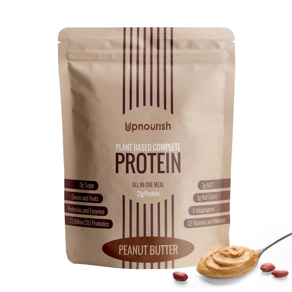 Uptorish arašídové máslo Vegan Protein Powder 54 Superfoods Powder, 1.5 Milion CFU Probiotika 21g Plant Based Protein, No Sugar No Dairy No GMO Dairy Free, Jídelní náhrada Shake Keto- Friendly Low- Carb Diet, 15 Serings