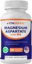 Vitamatic Magnesium Aspartate 400mg per Serving - 90 Vegetariánských kapslí - Přidáno B6 pro maximální absorpci - Podporuje svalovou, kloubní a srdeční zdraví *