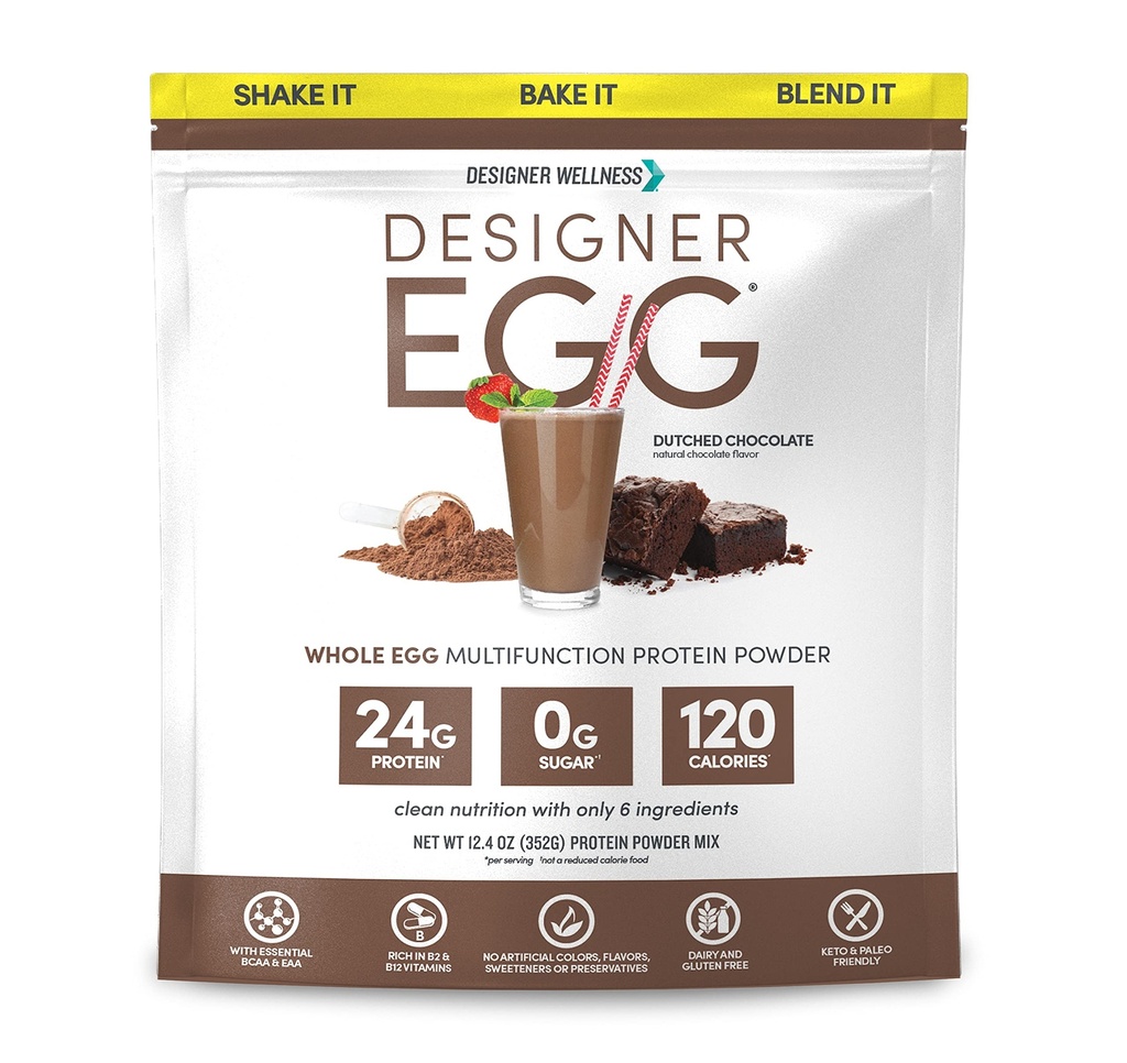 Designer Wellness, Designer Egg, Natural Egg Yolk & White Protein Powder, Keto a Paleo Friendly, Low Calorie, Menší tuk a cholesterol, Holandská čokoláda, 12.4 Ounce