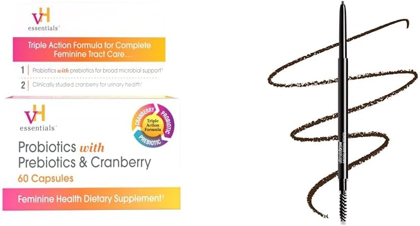vH nezbytnosti Probiotika s Prebiotika a Cranberry Feminine Zdravotní dodatek 60 Kapsle a mokré n Wild Ultimate Brow Micro Obočí Zatažitelné Pencil Dark Brown Ultra Fine 1.5mm Tip