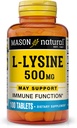 MASON NATURAL L- lysin 500 mg s vápníkem - lepší imunitní funkce, zvýšená absorpce živin, esenciální aminokyselina, 100 tablet