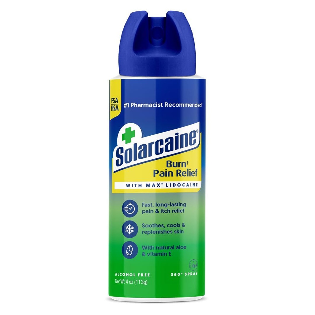 Solarkain Aloe Sunburn Relief Spray s 4% Lidokain - Po Sun Care Relief for Burns, Scraps & Itch - Aloe Spray to Sooth, Cool & Replenish Skin - 4oz