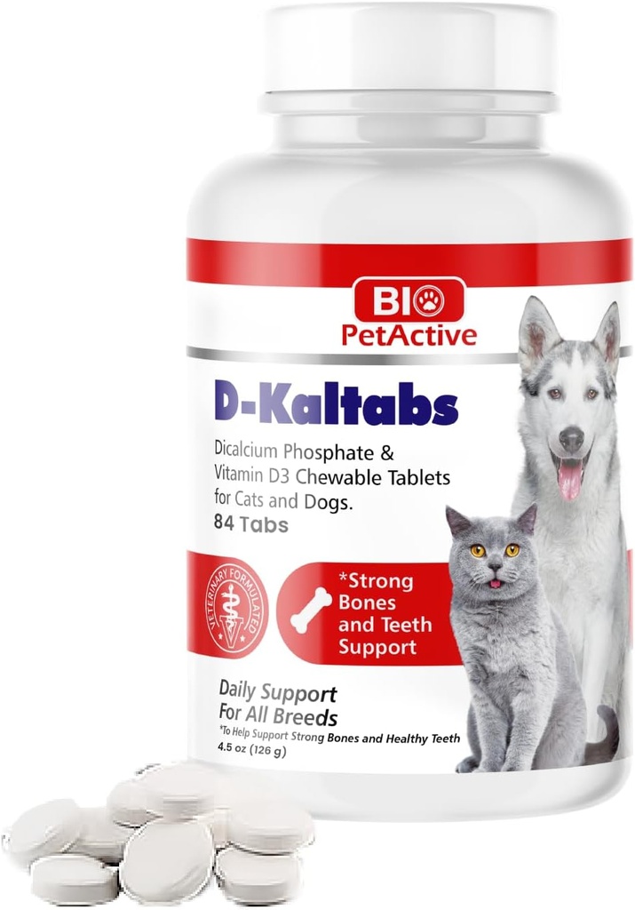 D- Kalpack Fosfor, vápník vitamin D3 doplněk pro psy a kočky, Prenatální Pet Vitamíny, Denní Pet- Tabs, Silný hřebík, Podpora zubů, 84 Žvýkací tablety
