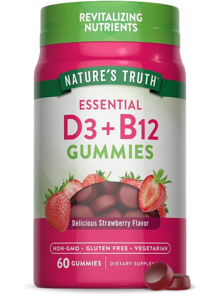Nature 's Truth Vitamin D3 a B12 Gummies pro dospělé 124; 60 Počet Gluten 124; Jahodové Flavor 124; Vegetariánské, Non- GMO & gluten zdarma dodatek