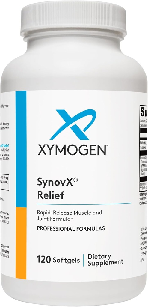 XYMOGEN SynovX Relief - Společná podpora dodatek s Boswellia Serrata Extract + Turmeric - Svalové a společné úlevy doplňky - Vegan, gluten zdarma a bez GMO (120 Softgels)