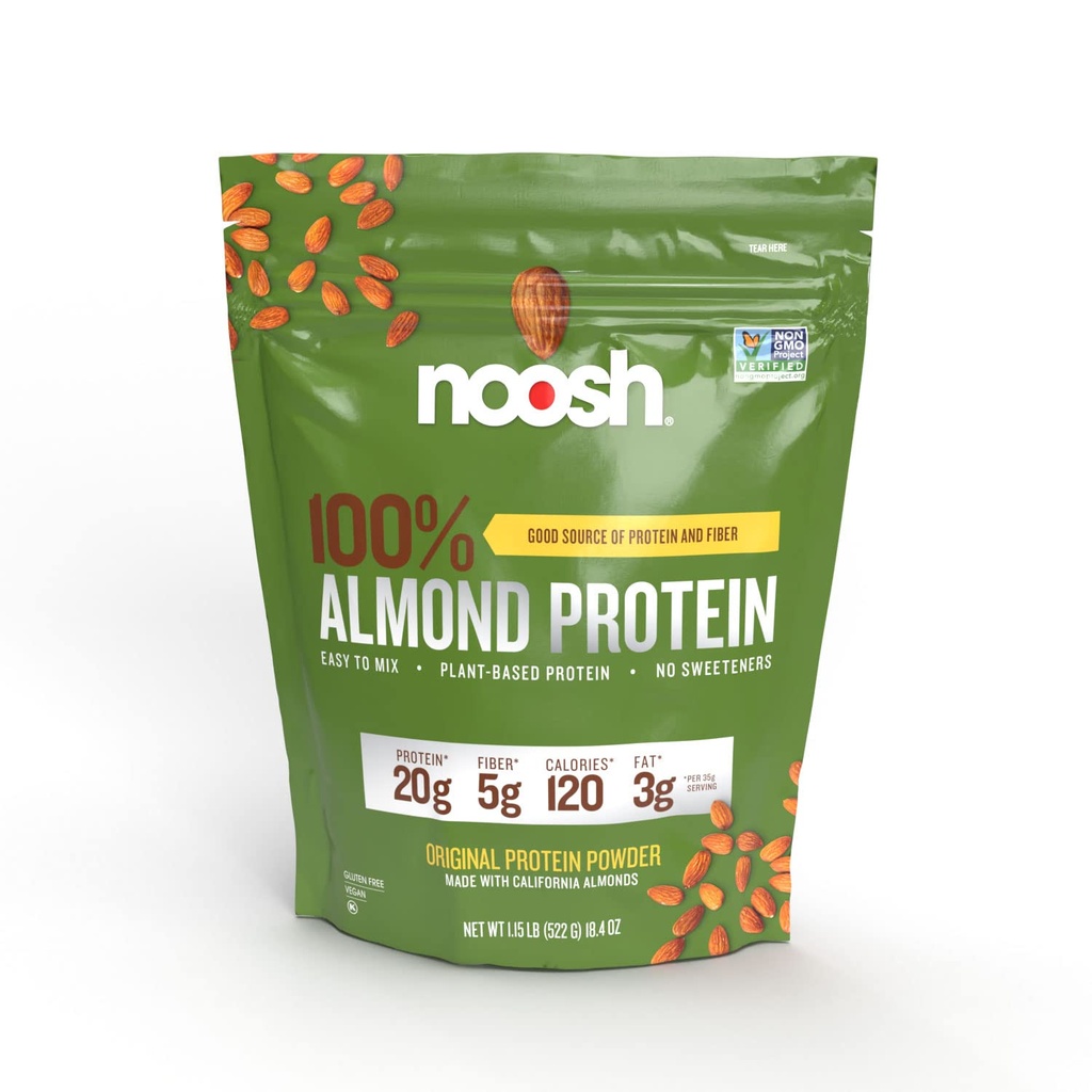 NOOSH Plant Based Almond Protein Powder Neochucený 35 Gram - Vegan, Všechny přírodní složky, Non-GMO, Gluten Free, Kosher, Peanut Free, Soy Free, mléčné výrobky Free (Neochucené)