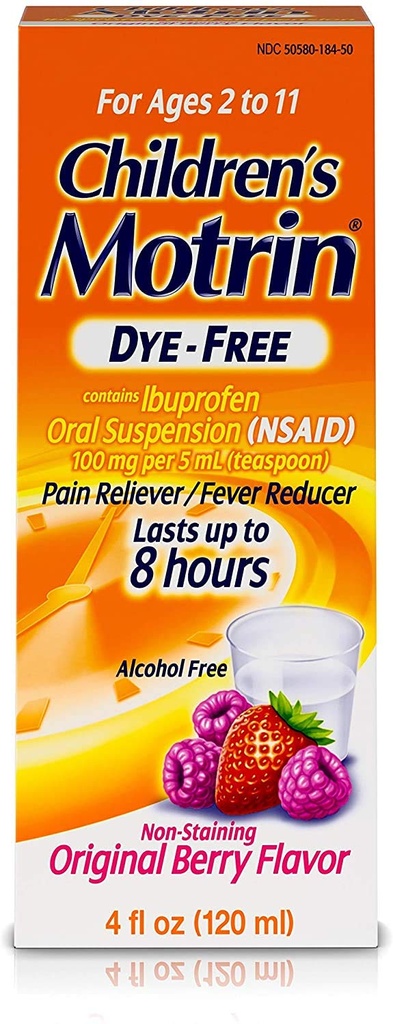 Johnson & Johnson Motrin Childrens Formule, 4 oz, Dy- Free, Berry