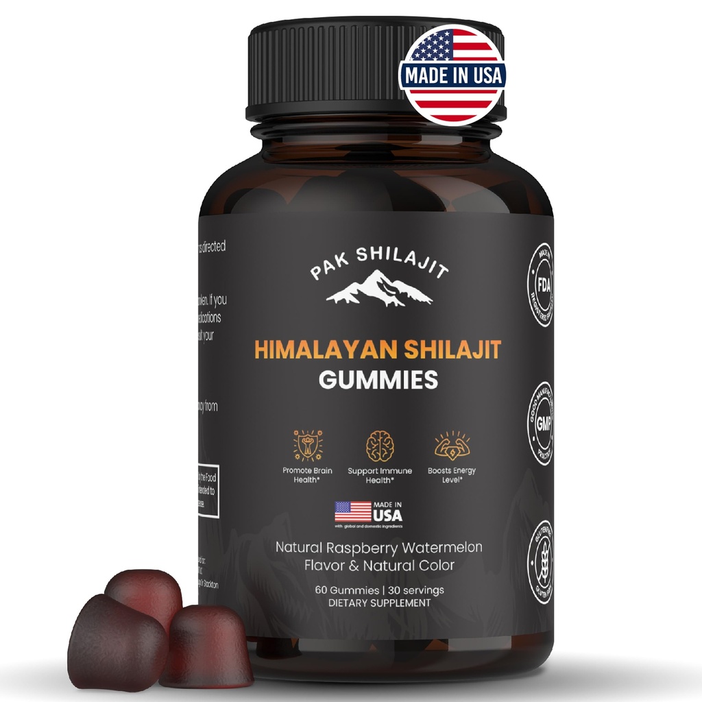 Čistá sušená himalájská shilajit Gummy pro muže a ženy 124; Organic Shilajit Gummies U124; Natural 85 Plus stopové minerály Fulvic Acid 124; Energie, imunita 124; Sugar- Free 60 Zdravý Gummy