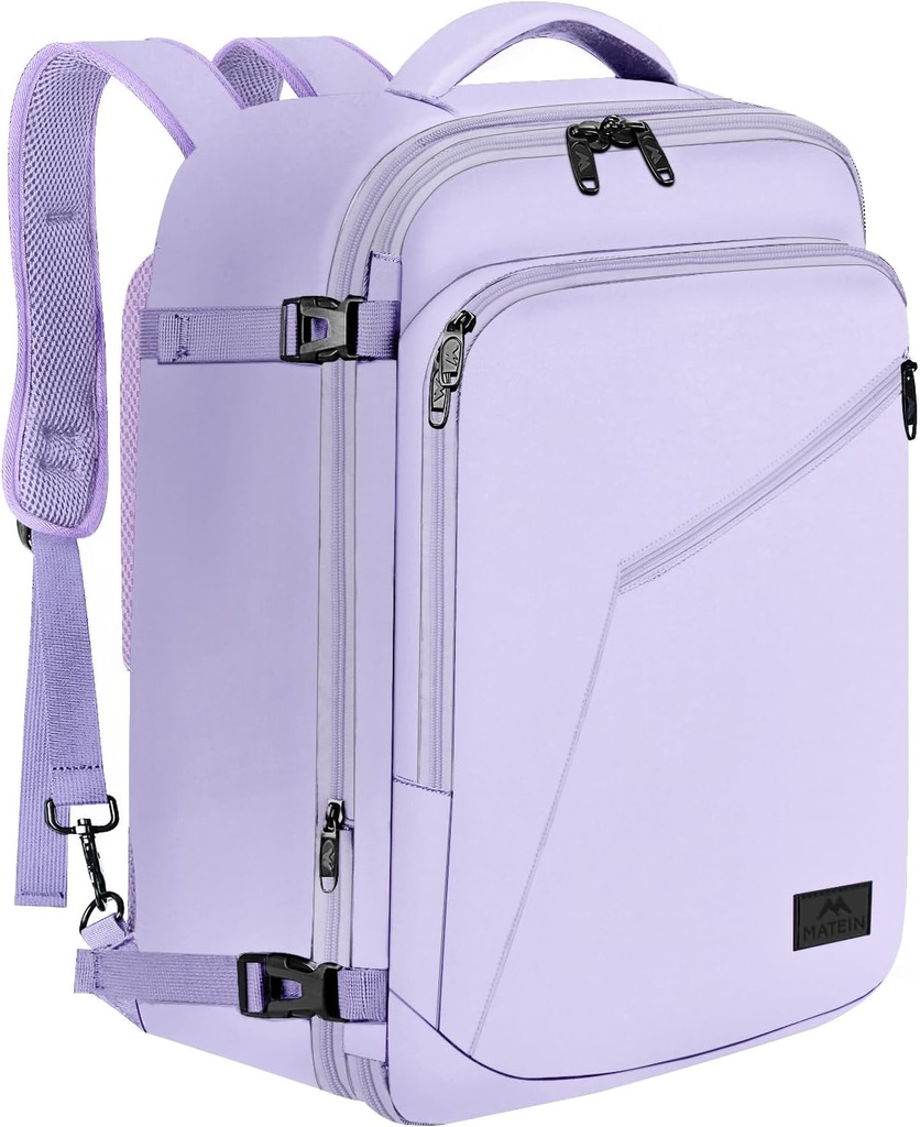 MATEIN Pokračovat v batohu pro ženy, 40L Heavy Duty Travel Backpack Letadlo schválené, rozšiřitelné jednoduché módní Daypack, Časté cestovní dárky, Light Purple