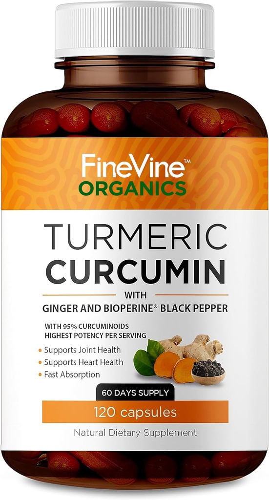 Turmerický kurkumin s BioPerine Black Pepper a zázvorem - Vyrobeno v USA - 120 Vegetariánských kapslí pro pokročilou absorpci, Podpora spojů