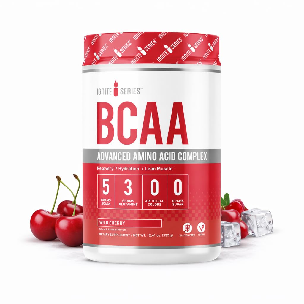 Kompletní Nutrition Ignite Series BCAA Advanced Amino Acid Complex, Wild Cherry, Podporuje svalovou obnovu, Hydration & Growth, 5g BCAA, 3g Glutamin, 13 oz Tub (30 Služeb)